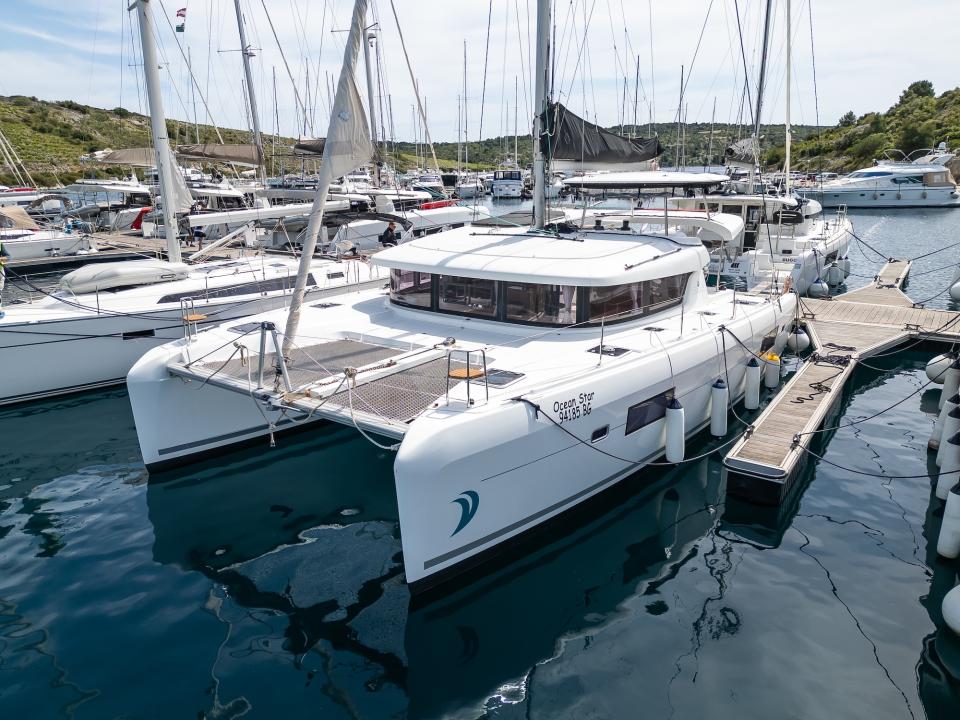 Lagoon 42 catamaran moored in Marina Kremik, Primosten