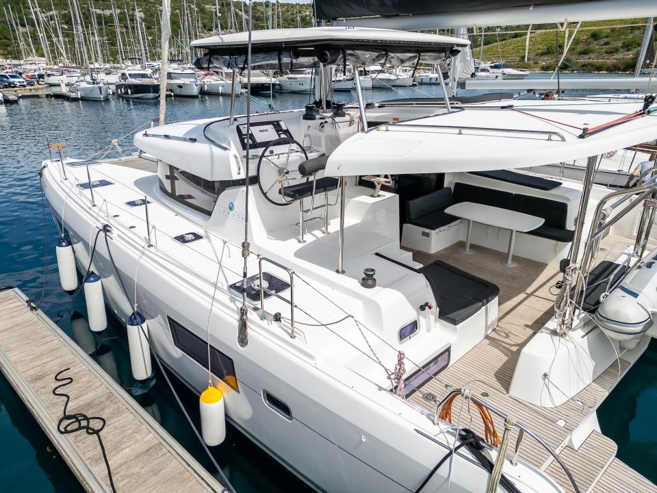 Stern of the catamaran with the bathing platforms